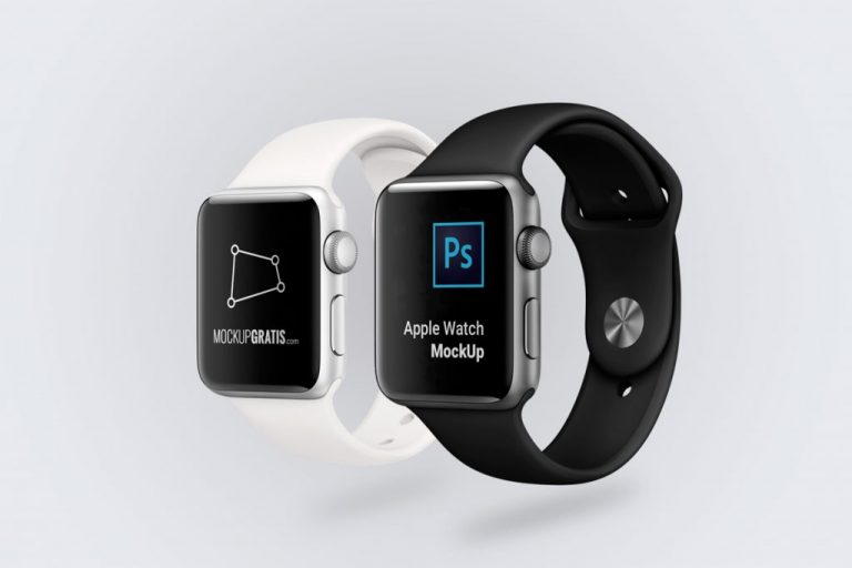Mockup en PSD de dos Apple Watch blanco y negro