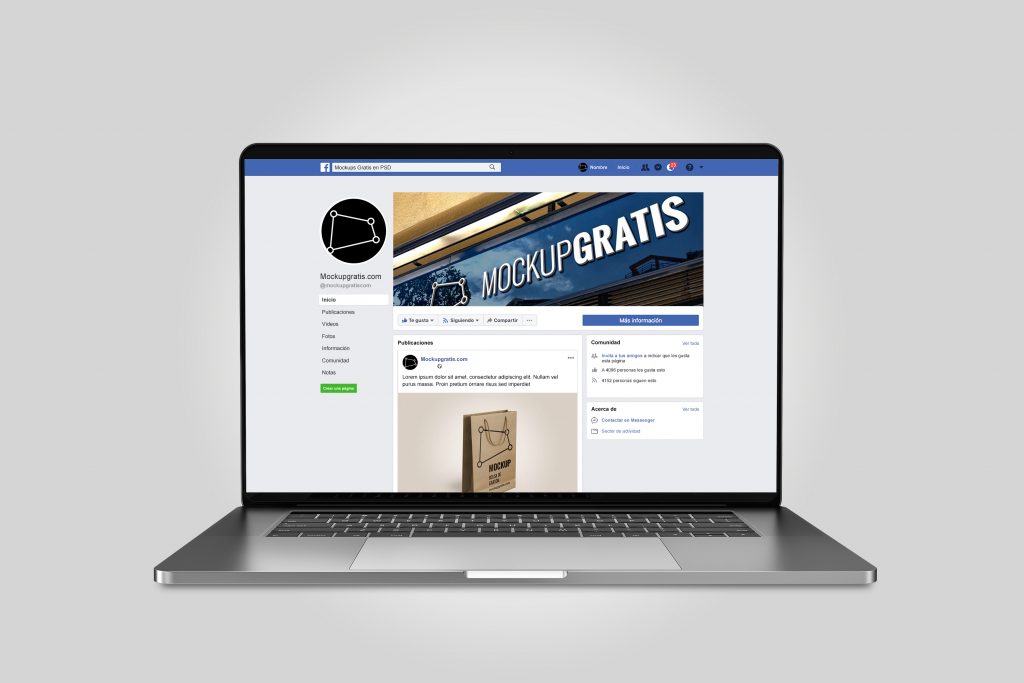 Mockup de interfaz de Facebook 2019 en español, en formato PSD