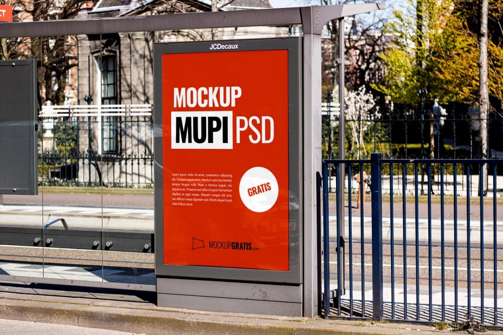 Mockup de una parada de autobus en formato PSD