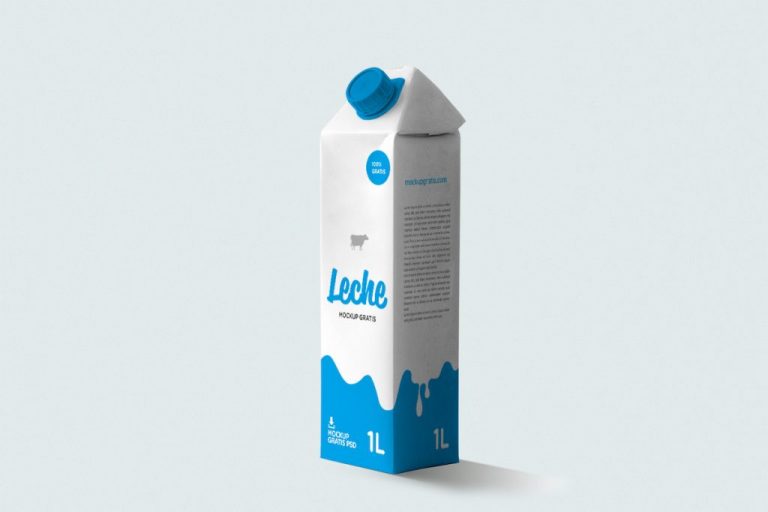 Mockup de un brick de leche, un template para diseño de packaging en formato PSD